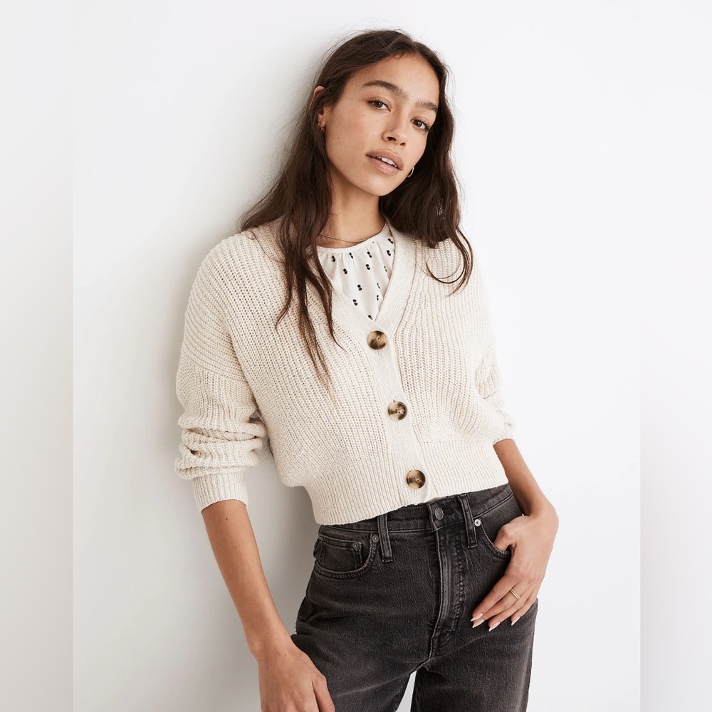 Madewell Greywood Crop Cardigan Sweater - XXS Cream